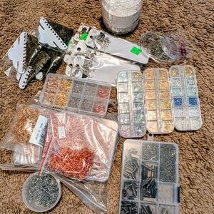 Assorted Jewelry Findings and Nail Art Glitter Mix